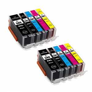 Huismerk 2x Canon PGI-580 XXLBK/ CLI-581 XXLBK/C/M/Y 5 kleuren Multipack inktcartridges